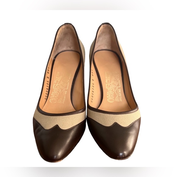 Ferragamo • 3” Brown Leather Pump Heels Size 4US 34.5EU - Picture 2 of 10